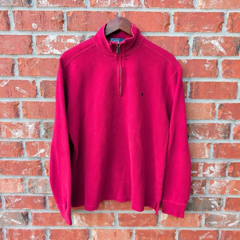 Polo Ralph Lauren Quarter Zip Pullover Mens Large Red Cotton Mock Neck Sweater